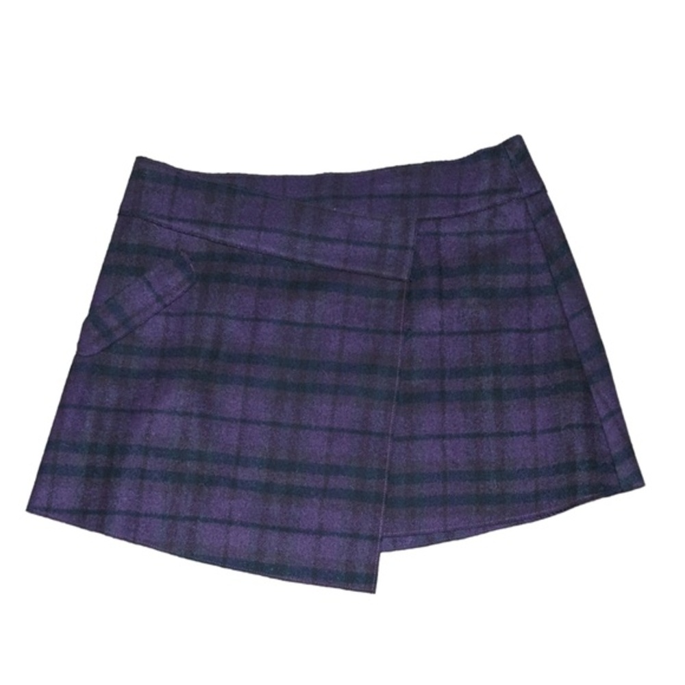 SVILU plaid faux wrap kilt like mini skirt purple black USA Size 8